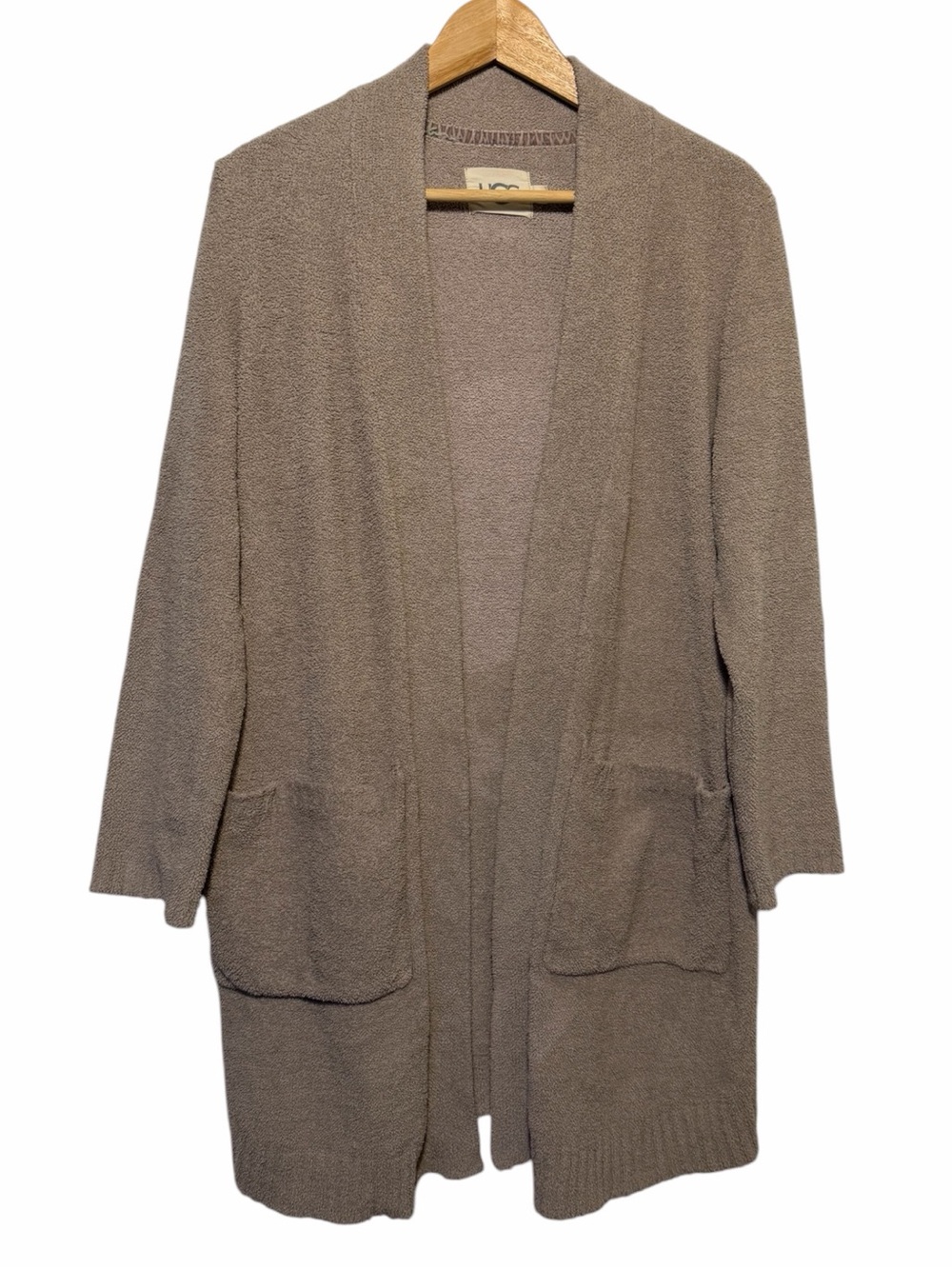 UGG Women Tan Open Front Long Slv Knit Duster Cardigan Pocket Soft Longline Sz S